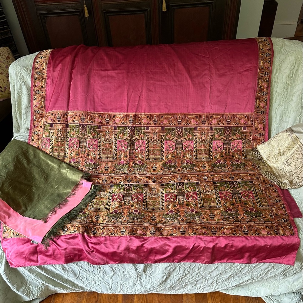 Indian Sari. Worn once to an Indian wedding.Beautiful greens and rose color.